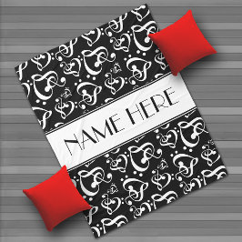 Aangepaste zwart-wit Clef Hearts Muzieknoten Fleece Deken