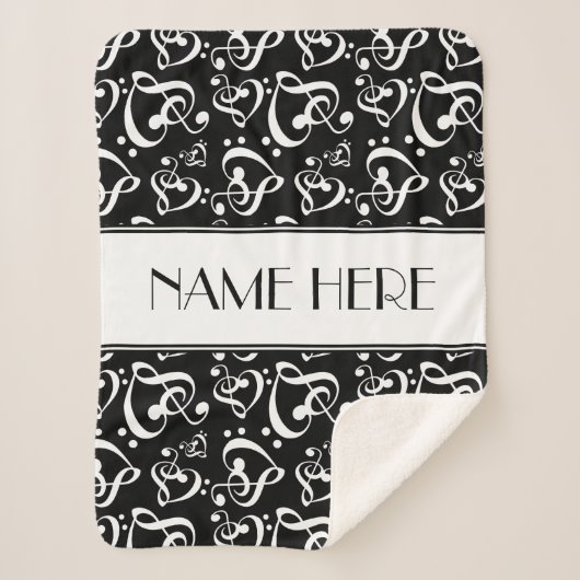 Aangepaste zwart-wit Clef Hearts Muzieknoten Sherpa Deken (Voorkant)