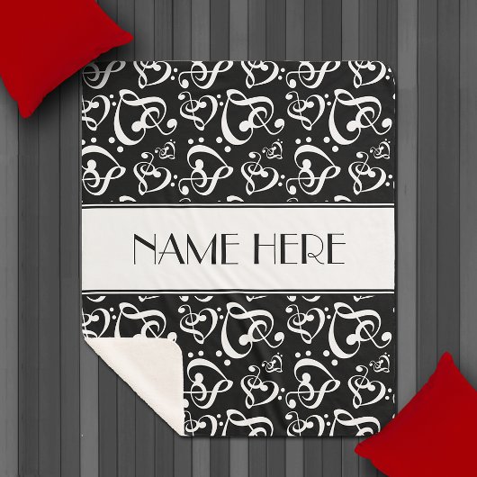 Aangepaste zwart-wit Clef Hearts Muzieknoten Sherpa Deken