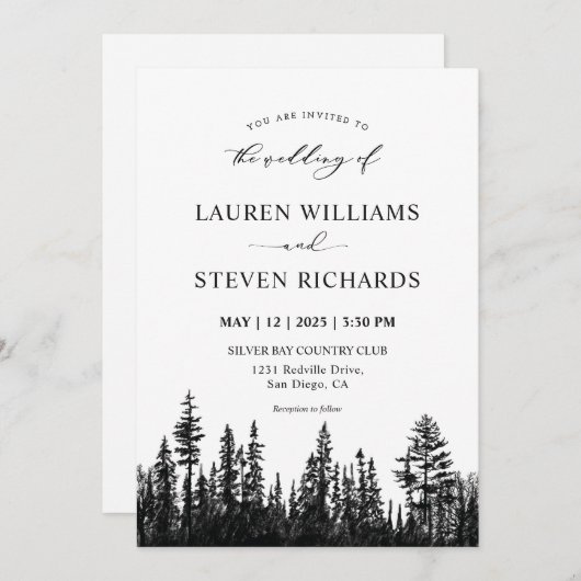 Aangepaste zwart-wit dennenboom Bossen bruiloft Kaart (Voorkant / Achterkant)