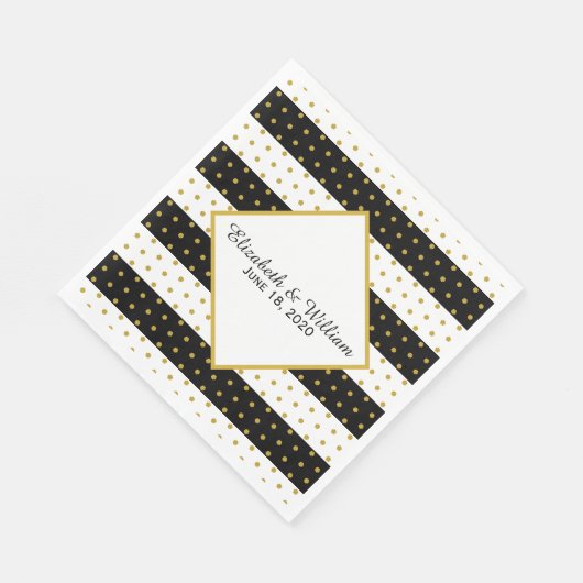 Aangepaste zwart wit en goud bruiloft servet (Hoek)