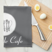 Aangepaste zwart, wit en grijs op grijs zilverwerk theedoek (Quarter Fold)