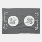 Aangepaste zwart, wit en grijs op grijs zilverwerk theedoek (Horizontaal)