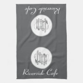 Aangepaste zwart, wit en grijs op grijs zilverwerk theedoek (Verticaal)