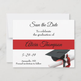 Aangepaste zwart-wit en rode klep en tassel save the date