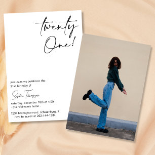 Aangepaste zwart-wit foto 21e verjaardagsfeestje kaart
