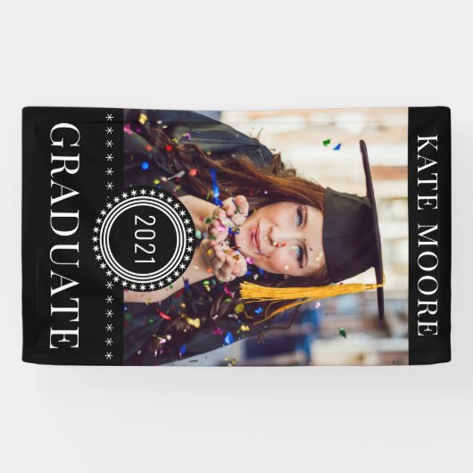 Aangepaste zwart wit foto Afstuderen Spandoek (Horizontaal)