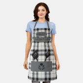 Aangepaste zwart-wit geplakt met kookgerei schort (Gedragen)