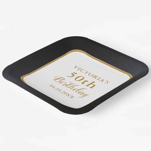 Aangepaste Zwart Wit Goud 50ste Verjaardag Papieren Bordje (Gebogen)