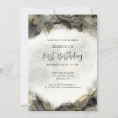 Aangepaste zwart-wit gouden marmeren glitter monog kaart (Voorkant)