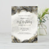 Aangepaste zwart-wit gouden marmeren glitter monog kaart (Staand voorkant)