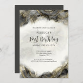 Aangepaste zwart-wit gouden marmeren glitter monog kaart (Voorkant / Achterkant)