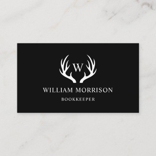 Aangepaste zwart-wit hertengewei monogram visitekaartje (Voorkant)