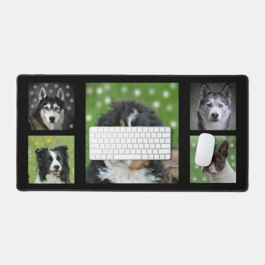 Aangepaste zwart-wit hond foto's op zwart bureaumat (Keyboard & Muis)