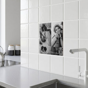 Aangepaste zwart-wit koppel fotocollage namen tegeltje