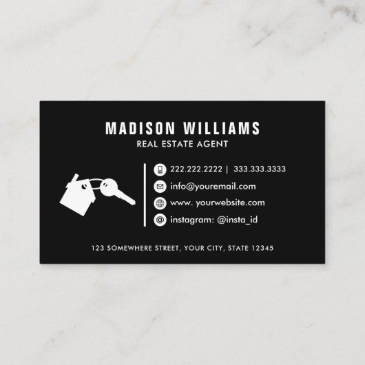 Aangepaste zwart-wit makelaar visitekaartje (Achterkant)