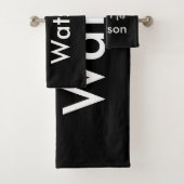 Aangepaste zwart-wit Mr & Mrs Badhanddoek Set Bad Handdoek (Insitu)