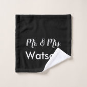 Aangepaste zwart-wit Mr & Mrs Badhanddoek Set Bad Handdoek (Wasdoekje)