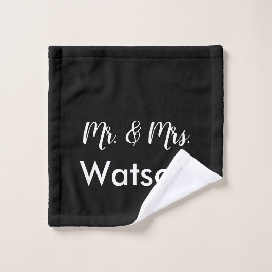 Aangepaste zwart-wit Mr & Mrs Badhanddoek Set Bad Handdoek (Wasdoekje)