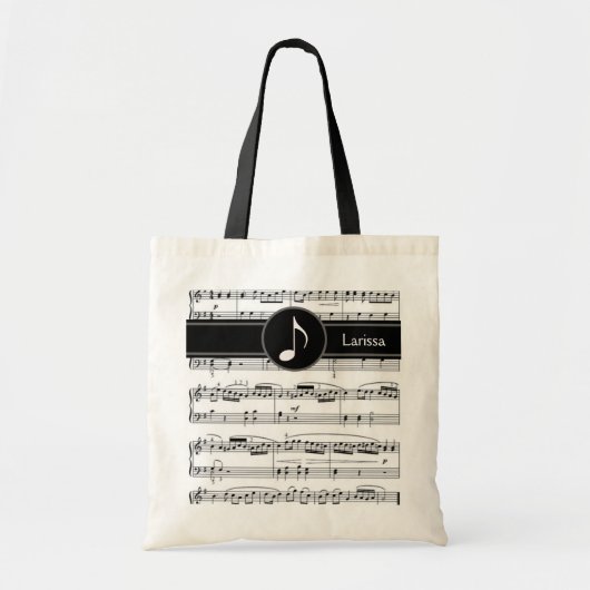 Aangepaste zwart-wit muzieknoten tote bag (Voorkant)