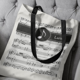 Aangepaste zwart-wit muzieknoten tote bag