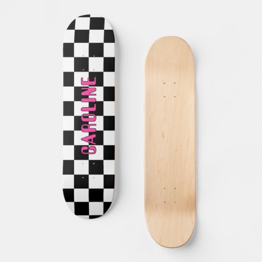 Aangepaste Zwart Wit Neon Roze Abstracte Geometris Persoonlijk Skateboard (Voorkant)