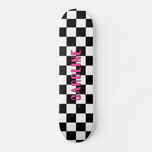 Aangepaste Zwart Wit Neon Roze Abstracte Geometris Persoonlijk Skateboard (Voorkant)