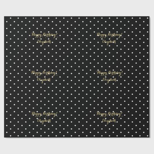 Aangepaste zwart-wit polka dot faux gouden script cadeaupapier (Vlak)