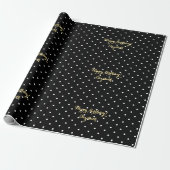 Aangepaste zwart-wit polka dot faux gouden script cadeaupapier (Uitgerold)