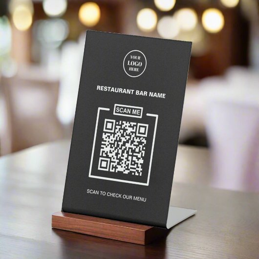 Aangepaste zwart-wit QR-code Business logo Menu Reclamebord Met Voetstuk