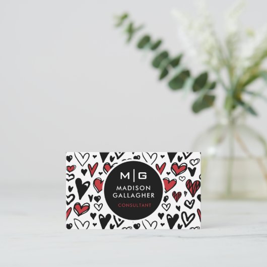 Aangepaste zwart-wit rode liefde hart Professional Visitekaartje (Staand voorkant)