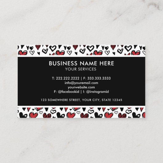 Aangepaste zwart-wit rode liefde hart Professional Visitekaartje (Achterkant)