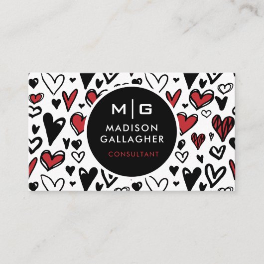 Aangepaste zwart-wit rode liefde hart Professional Visitekaartje (Voorkant)