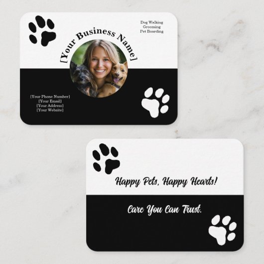 Aangepaste zwart-wit Visitekaartje voor dierenverz (Voorkant / Achterkant)