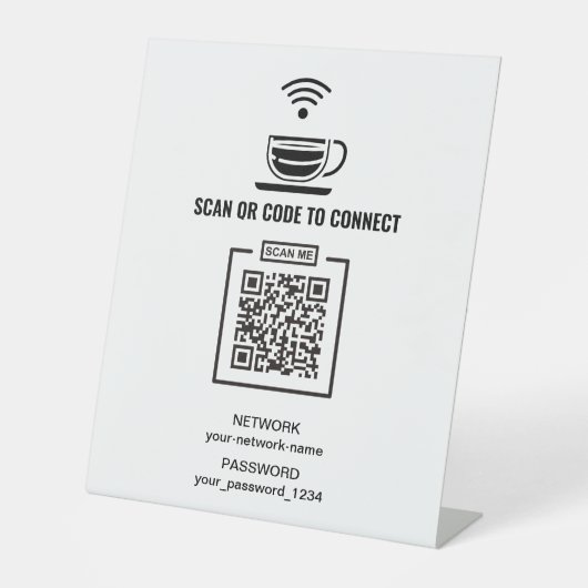 Aangepaste zwart-wit wachtwoord netwerk QR-code Reclamebord Met Voetstuk (Voorkant)