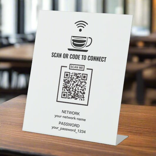 Aangepaste zwart-wit wachtwoord netwerk QR-code Reclamebord Met Voetstuk
