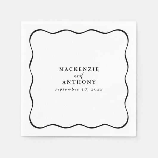 Aangepaste zwart-wit Wavy Lijst bruiloft cocktail Servet (Voorkant)