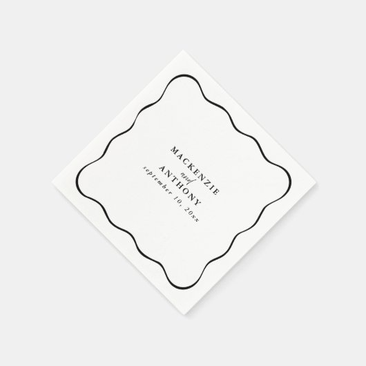 Aangepaste zwart-wit Wavy Lijst bruiloft cocktail Servet (Hoek)