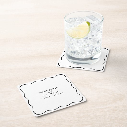 Aangepaste zwart-wit Wavy Lijst bruiloft grillig Kartonnen Onderzetters (Insitu)