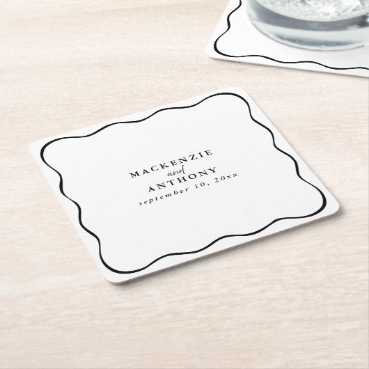 Aangepaste zwart-wit Wavy Lijst bruiloft grillig Kartonnen Onderzetters (Schuin)