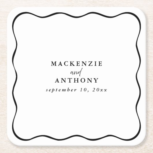 Aangepaste zwart-wit Wavy Lijst bruiloft grillig Kartonnen Onderzetters (Voorkant)
