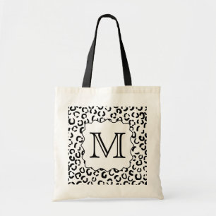 Aangepaste zwart-witmonogram luipaard afdrukken. tote bag