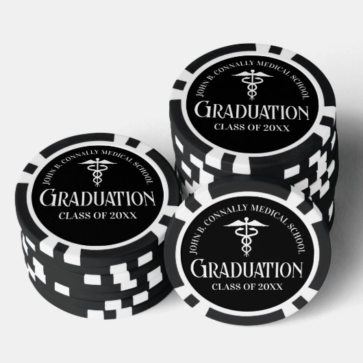 Aangepaste zwart-witte medische school afstudeerfe poker chips (Opstapeling)