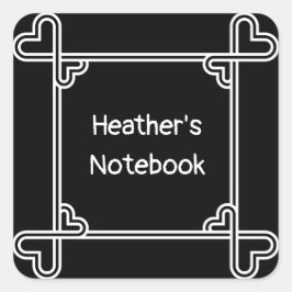 Aangepaste zwart-witte sierboekplaat vierkante sticker