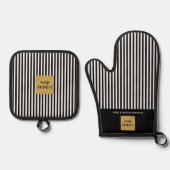 Aangepaste zwart-witte streep ovenwant & pannenlap set (Voorkant)