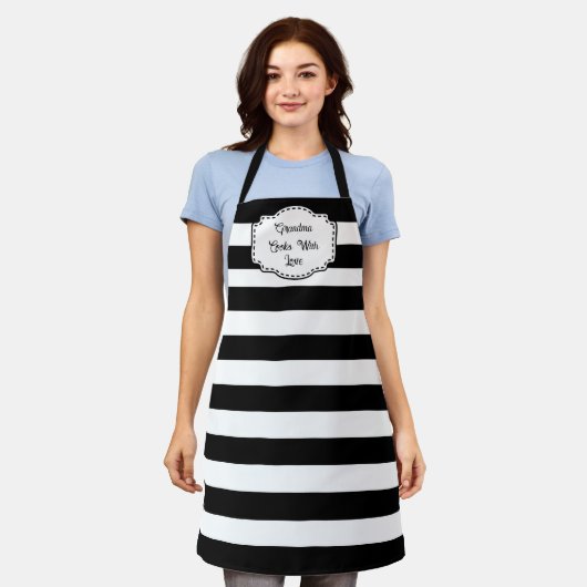 Aangepaste zwart-witte strepen All-Over Print Scho Schort (Gedragen)