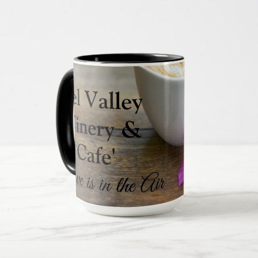 Aangepaste zwarte 15oz Combo Cafe'-Mok van Editors Mok (Voorkant links)