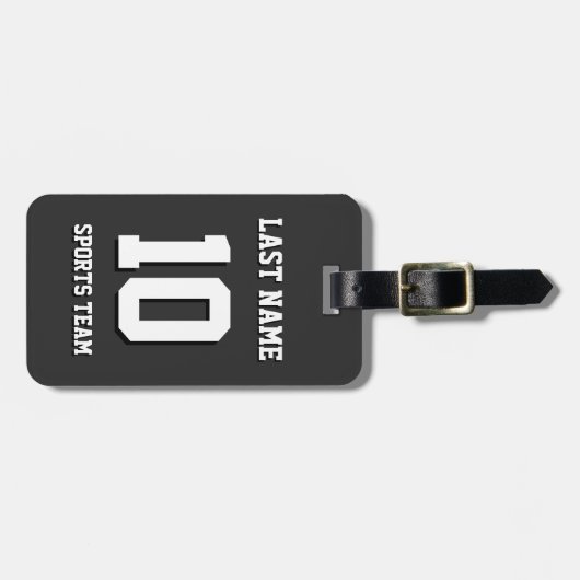 Aangepaste zwarte achternaam Sports Jersey Number Bagagelabel (Voorkant horizontaal)