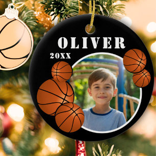 Aangepaste Zwarte Basketbal Sport Foto Keramisch Ornament