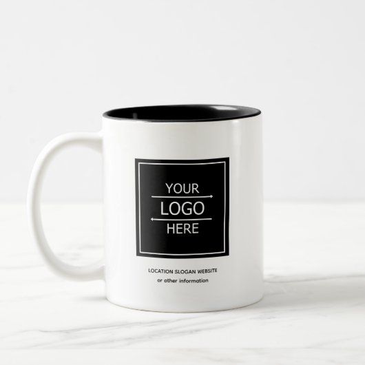 Aangepaste Zwarte Bedrijfsnaam en Logo Branded Mok (Links)
